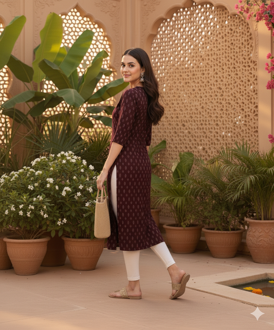 Aarvi Muslin Brown Straight Kurti