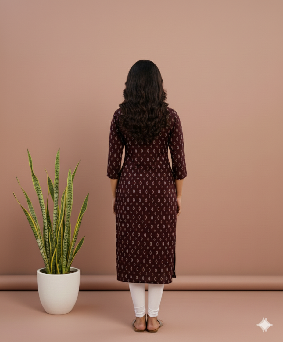 Aarvi Muslin Brown Straight Kurti