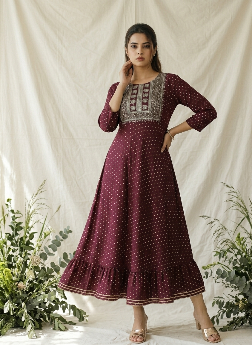 Rayon Polka Design Anarkali Kurti