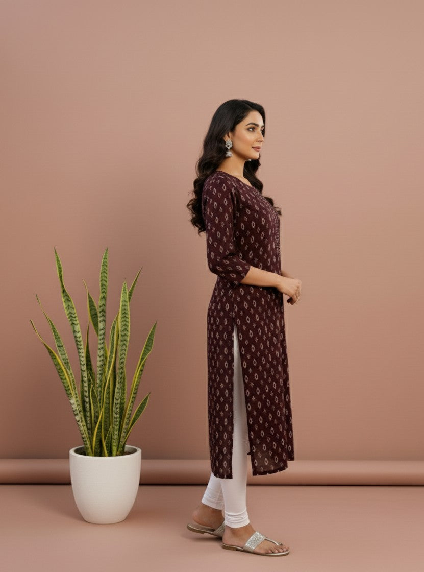 Aarvi Muslin Brown Straight Kurti