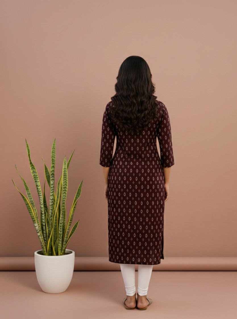 Aarvi Muslin Brown Straight Kurti