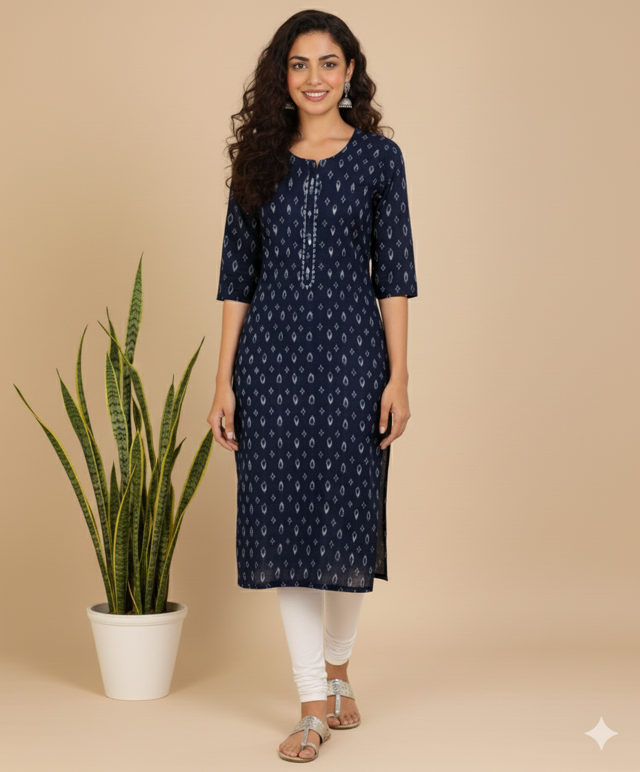 Aarvi Muslin Blue Straight Kurta
