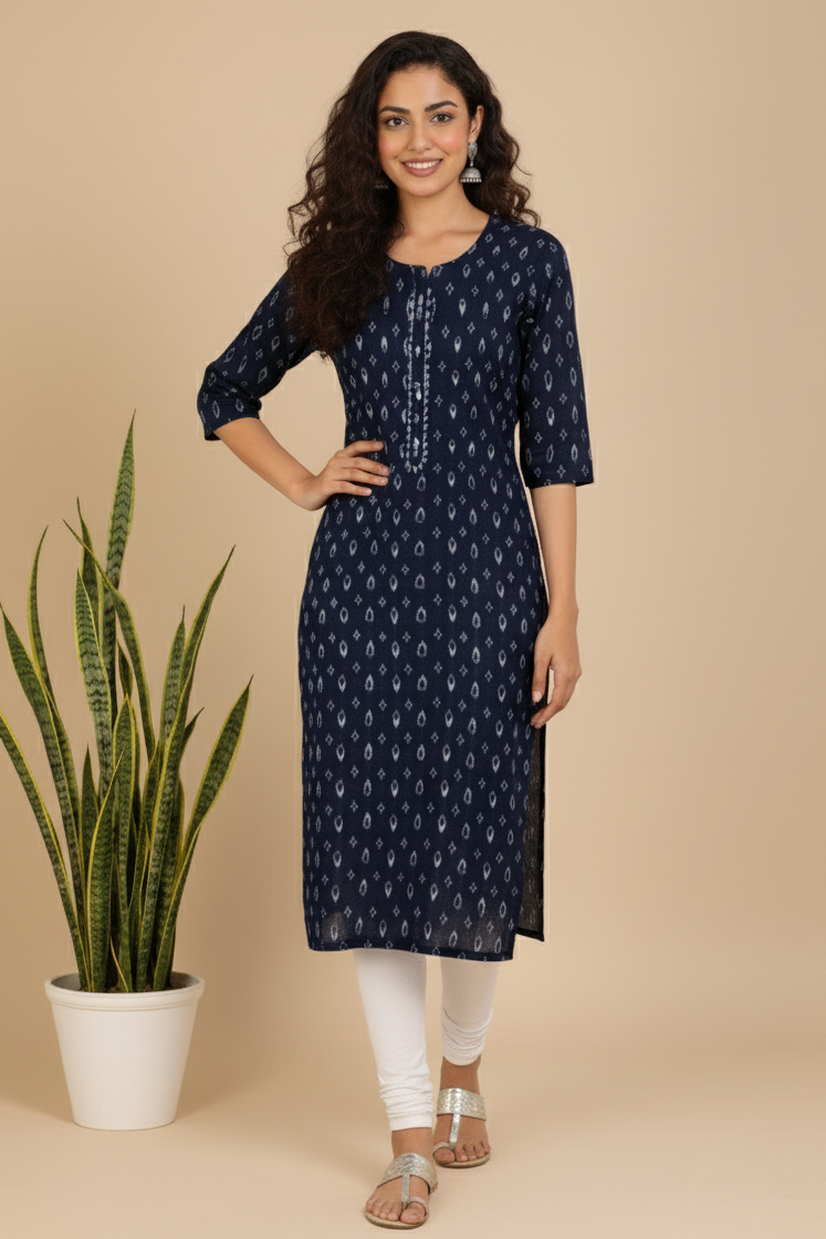 Aarvi Muslin Blue Straight Kurta