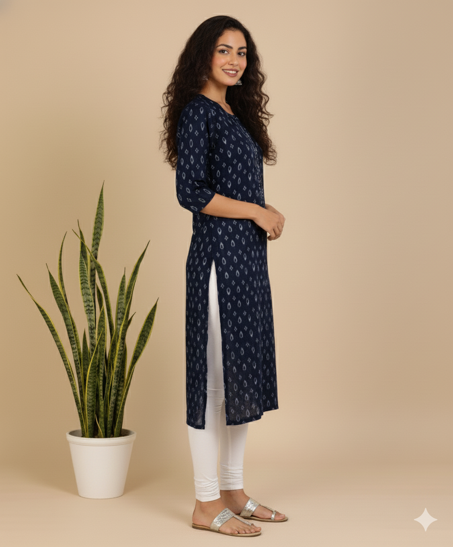 Aarvi Muslin Blue Straight Kurta