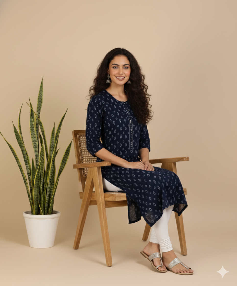 Aarvi Muslin Blue Straight Kurta