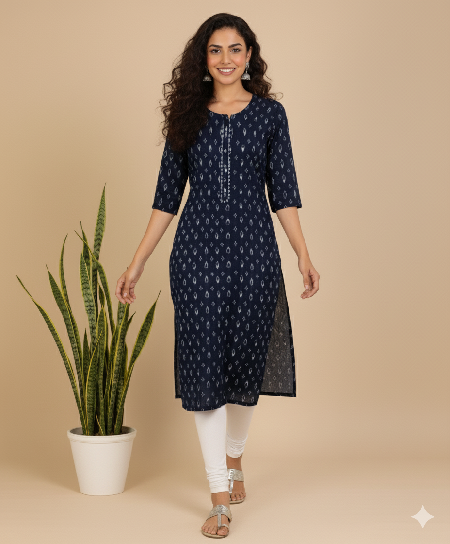 Aarvi Muslin Blue Straight Kurta