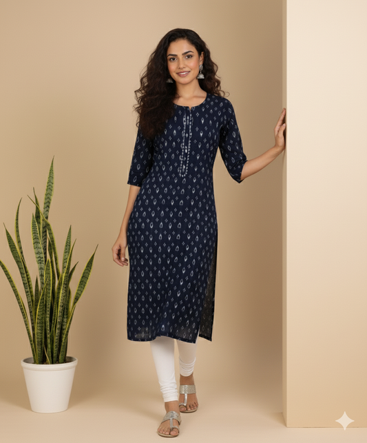 Aarvi Muslin Blue Straight Kurta