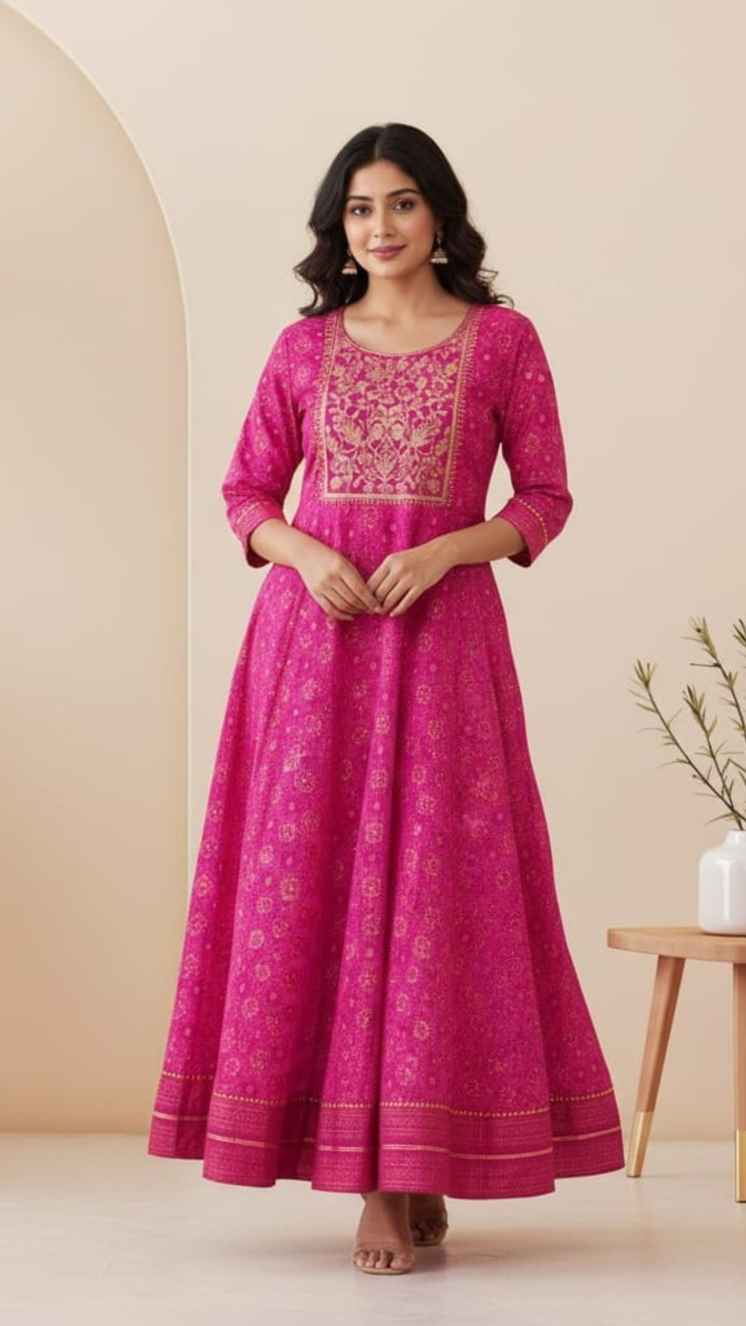 Bandhani Print Embroidered Rayon Ankle-Length Kurti