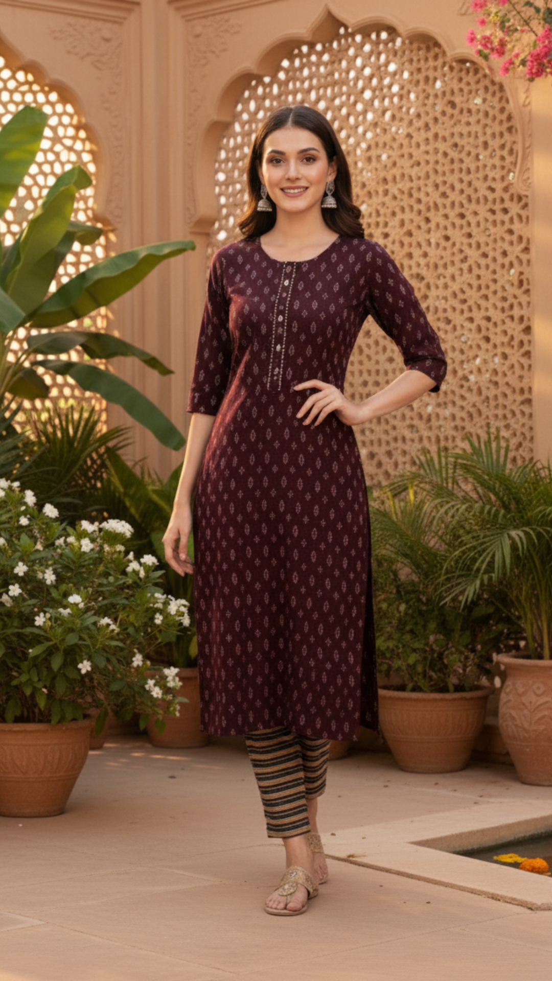 Aarvi Muslin Brown Straight Kurti