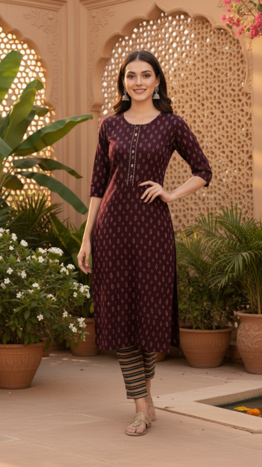 Aarvi Muslin Brown Straight Kurti