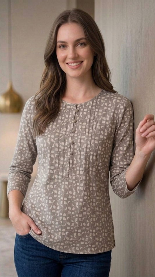 Brown Printed Cotton Short Kurti top