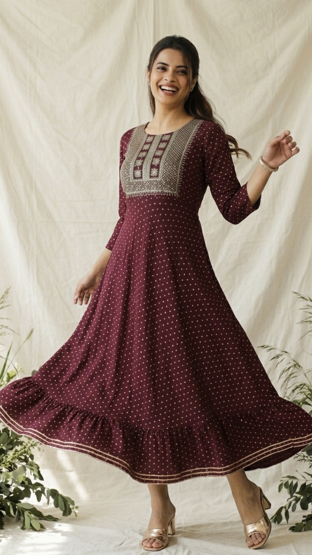 Rayon Polka Design Anarkali Kurti