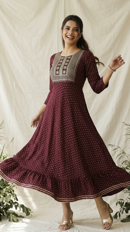 Rayon Polka Design Anarkali Kurti