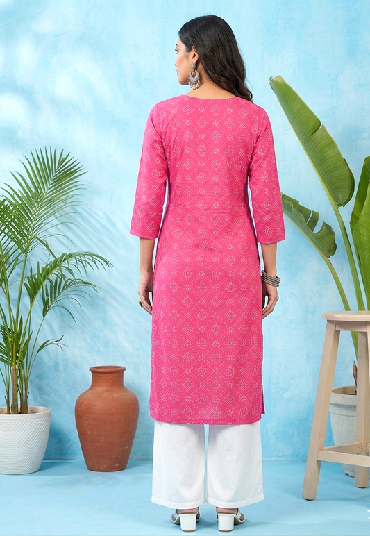 Pink Batik Printed Cotton Straight Kurti