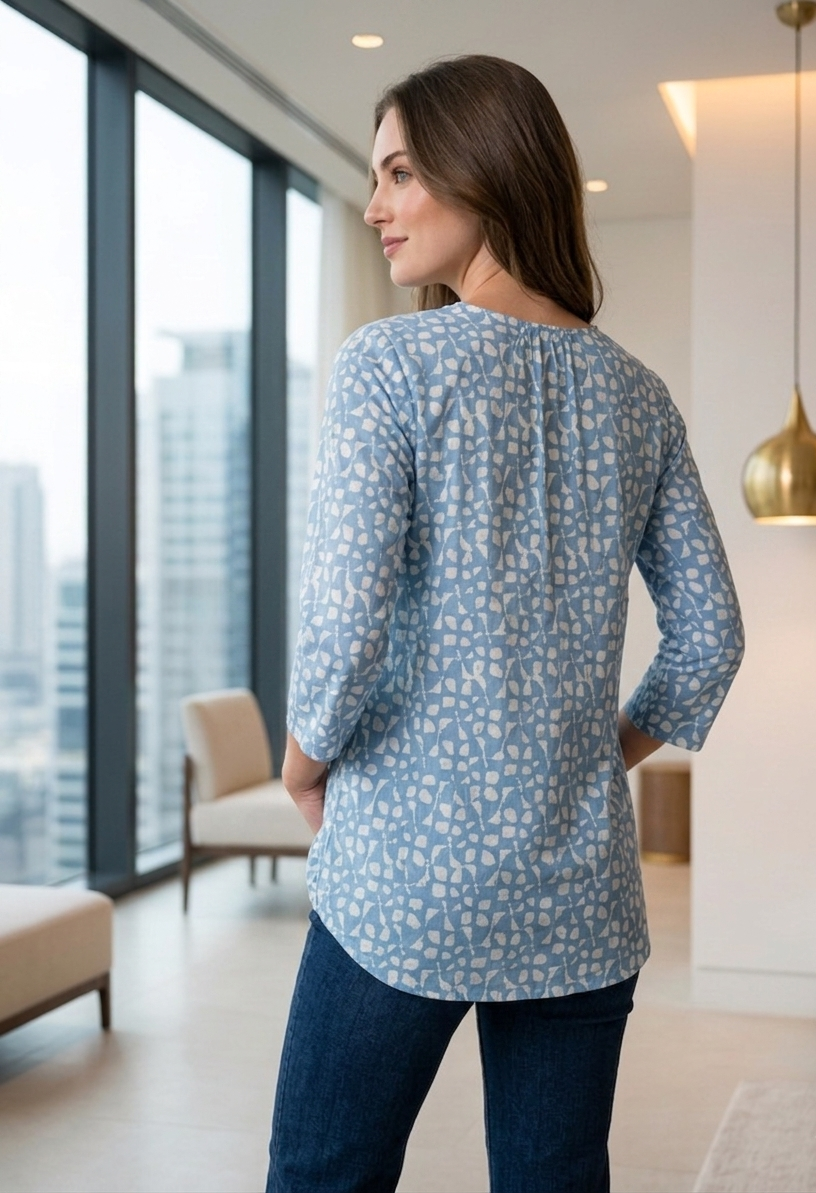 Blue Printed Cotton Short Kurti top