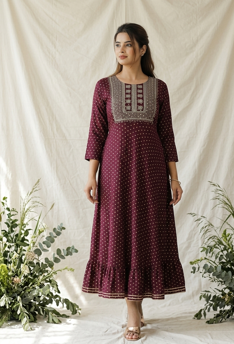 Rayon Polka Design Anarkali Kurti