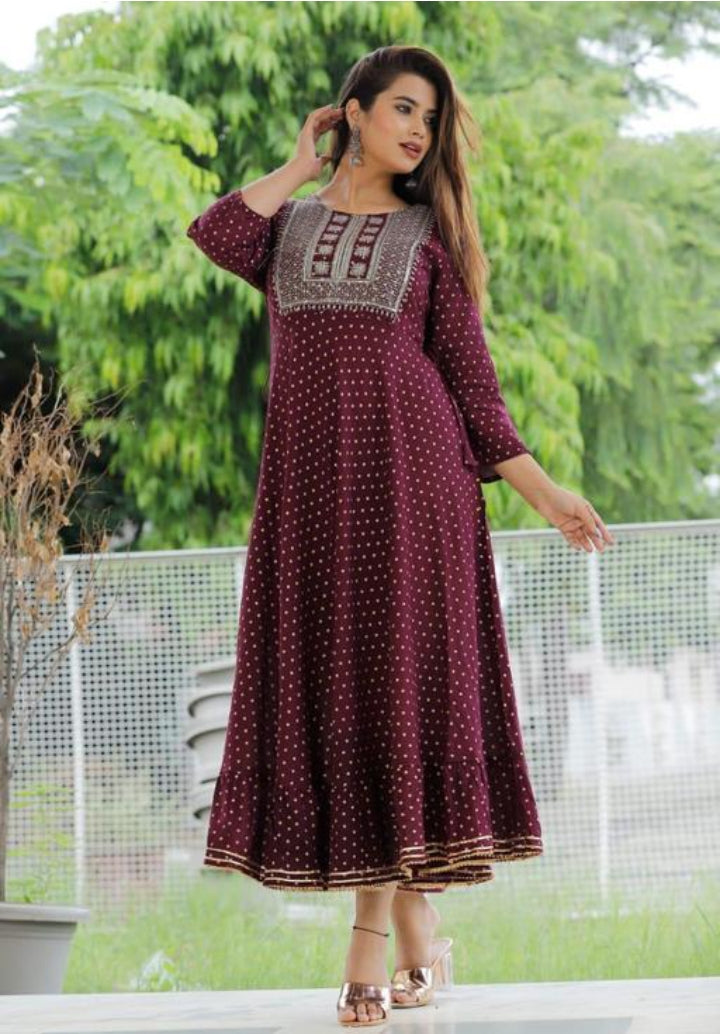Rayon Polka Design Anarkali Kurti
