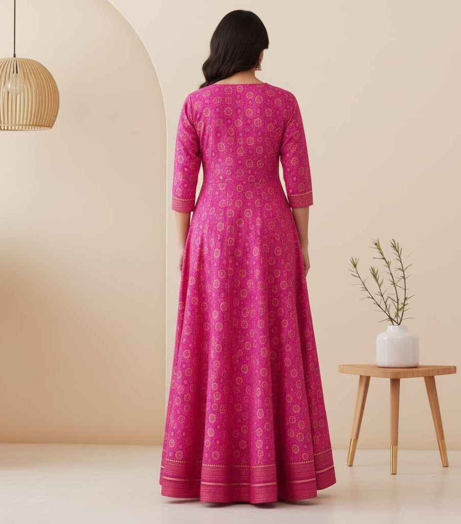 Bandhani Print Embroidered Rayon Ankle-Length Kurti