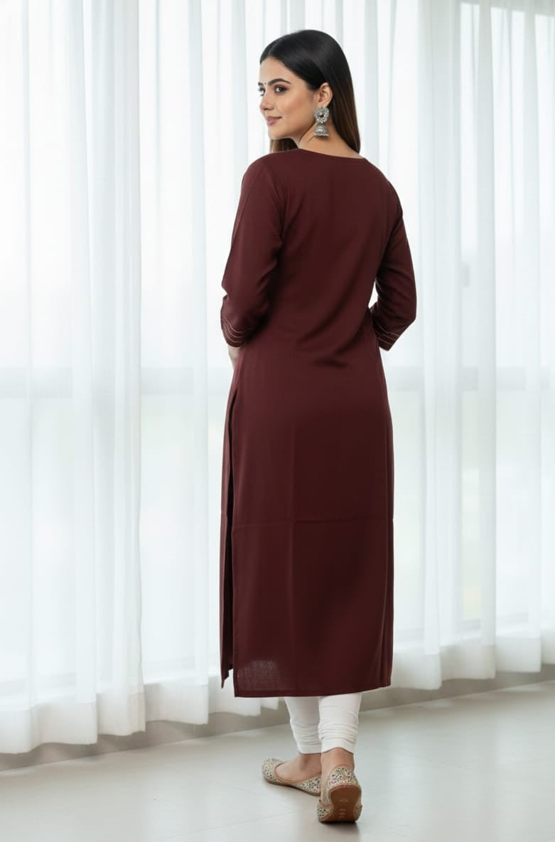 Women's Straight Kurti with Thread Embroidery & Gota Detailing